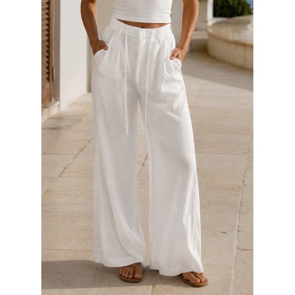Oat New York Pants - OAT New York White Wide Leg Lyocell Tie Waist Pant Size 10 NWOT Beach Resortwear